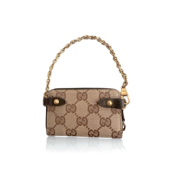 Gucci GG Canvas w/ Leather Micro Mini Chain Pouch Bag - Picture 1 of 16